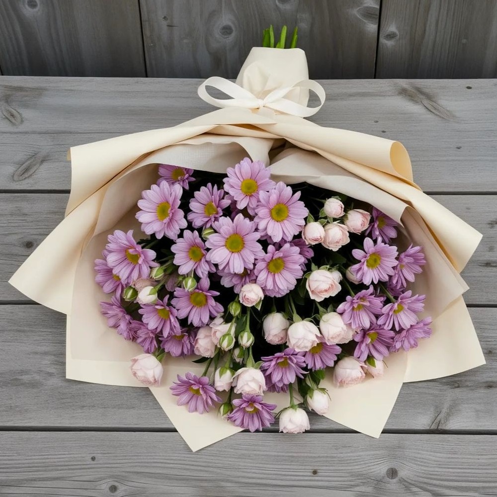 Букет цветов из: Розы и Хризантемы в Каз