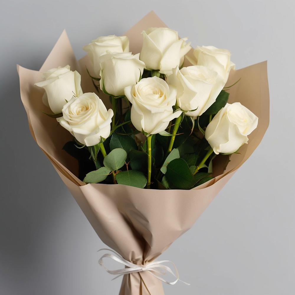 Букет 9 Белых роз Эдлесс Лав в Каз