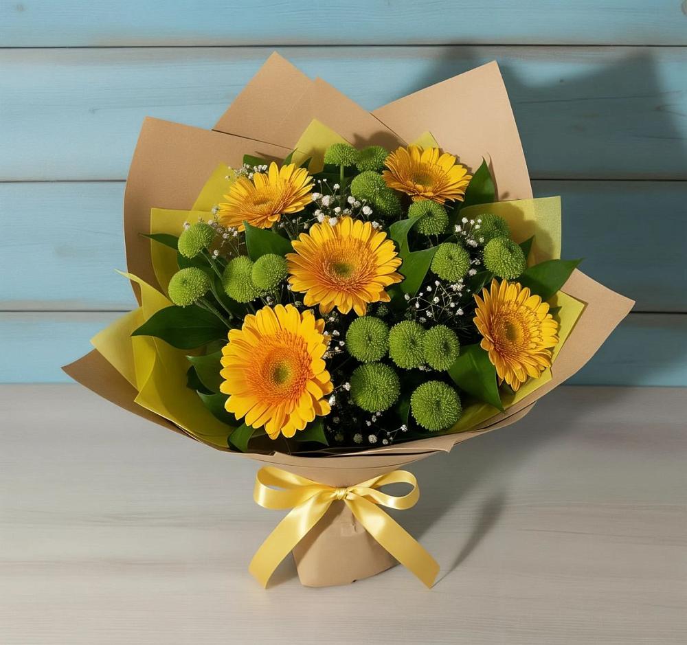 Букет цветов из: Герберы и Хризантемы в Каз