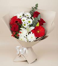 Букет цветов из:  Розы, Хризантемы, Герберы и Лилии в Каз