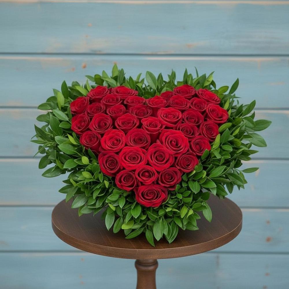 Цветочная композиция из Розы в виде сердца в Каз