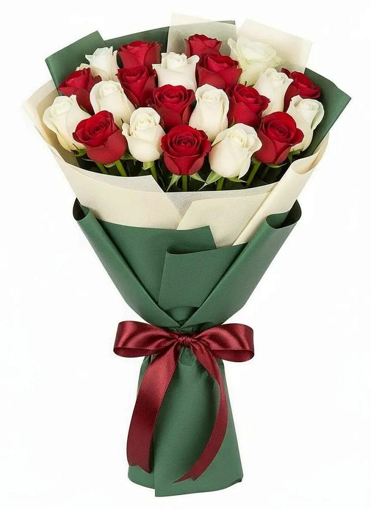 Букет Микс из красных и белых роз в Каз