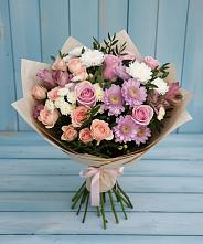 Букет цветов из:  Хризантемы, Розы и Альстромерии в Каз